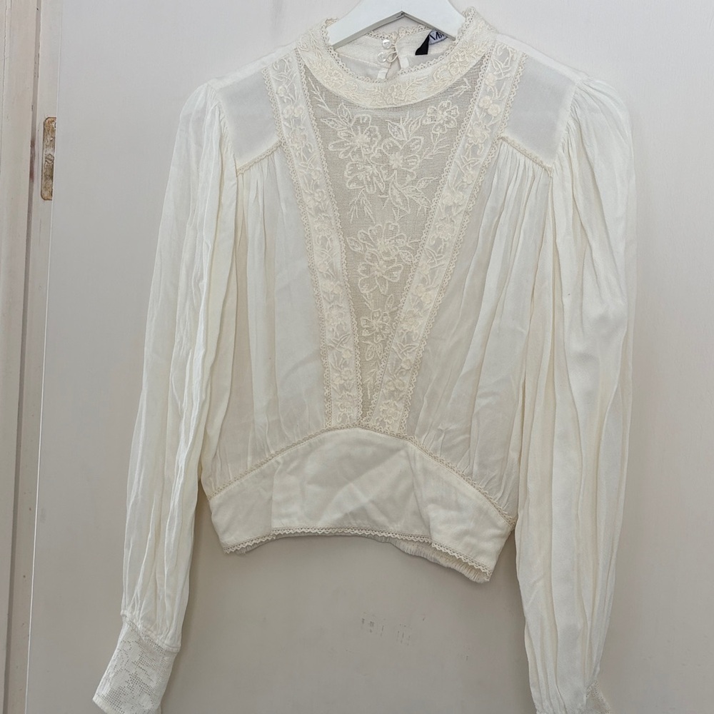 Zara Cream Lace Detail Blouse